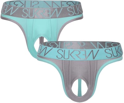 SUKREW U-Style Classic Thong Multipack 1x Peppermint + 1x Silver Sparkle - MAAT XS - Heren Ondergoed - String voor Man - Mannen Thong