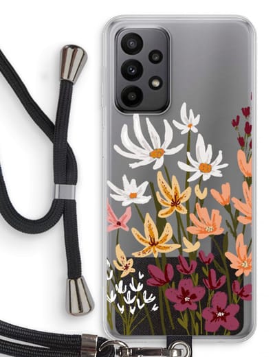 Case Company® - Hoesje met koord geschikt voor Samsung Galaxy A23 hoesje met Koord - Painted wildflowers - Telefoonhoesje met Zwart Koord - Bescherming aan alle Kanten en Over de Schermrand