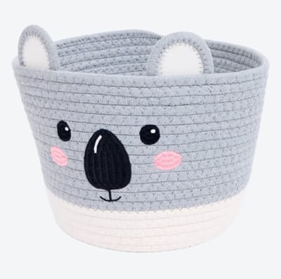 Opbergmand met dierenhoofd - Ø 25 x 18 cm - Koala - Grijs - Rond