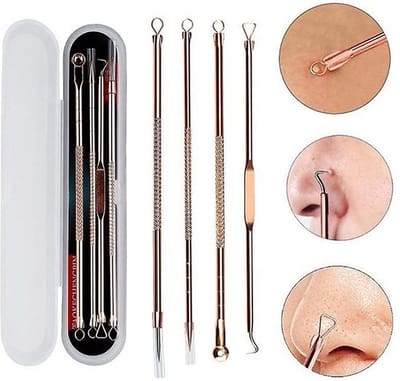 Knaak Mee-eters Verwijderen - Comedonenlepel - Professionele Kit - 4 stuks - Rose - Acne Set