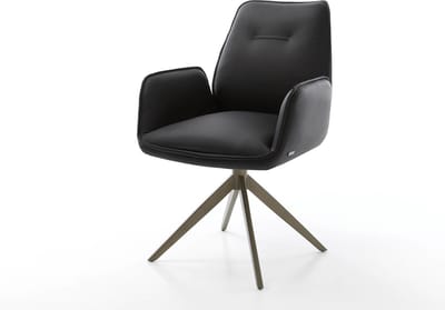 Eetkamerstoel Zoa-Flex kruisframe breed afwerking met titanium echt leer zwart 360° draaibaar pocketveer kern
