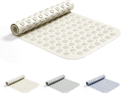 Antislipbadmat 70x38cm Badmat Douchemat Machinewasbaar met zuignappen Afvoergaten Rubberen badmatten Antislip Anti-schimmel Extra lang Wit