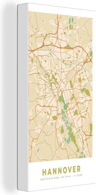 Canvas Schilderij Hannover - Plattegrond - Stadskaart - Vintage - Kaart - 20x40 cm - Wanddecoratie