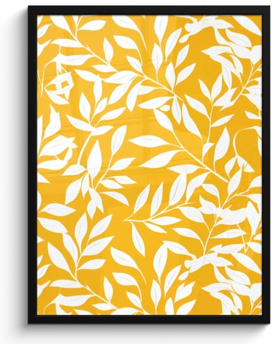 Poster in lijst - Fotolijst 50x70 cm - Posters - Bladeren - Takken - Geel - Posterlijst zwart - Decoratie - Wanddecoratie woonkamer - Muurdecoratie slaapkamer