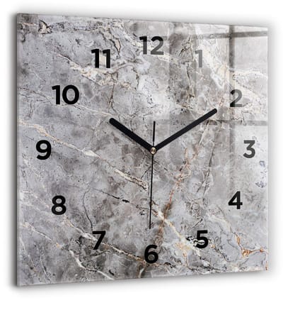 Wallfluent Wandklok - Grijs graniet marmer Decoratieve Wandklok - 60 cm x 60 cm - Grijs Wandklok - Zwarte Handen - Wandklok Met Cijfers - Wandklok voor in de Keuken - Vierkante Glazen Klok - Minimalistisch Wandklok - Decoratieve Wandklok