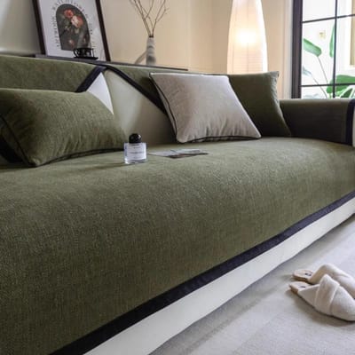 Franse Chenille Bankhoes Antislip Retro Bankhoes Woonkamer Universele Bankhoes Zwarte Rand Effen Kleur Bankkussen 70x70cm 1pcs
