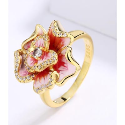 Sieraden Goud Roze Bloem Zirkoon Bloem Ring Bruidssieraden No. 8 beige
