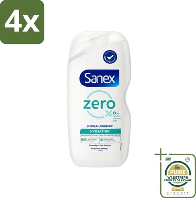 Sanex Zero % - Douchegel - Hydrateert - Alle Huidtypes - 400 ml - Voordeelverpakking - 4 stuks - Douchegel zonder sulfaten - Douchegel zonder kleurstoffen