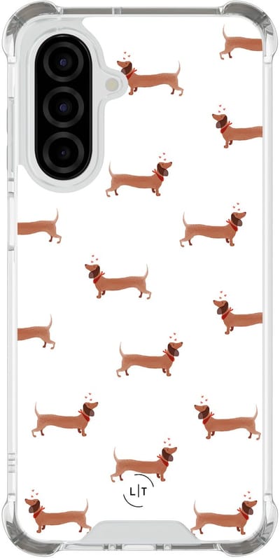 Shockproof hoesje - Geschikt voor Samsung Galaxy A26 - Teckels - Extra sterke case - TPU/polycarbonaat - Print / Illustratie - Bruin, Transparant