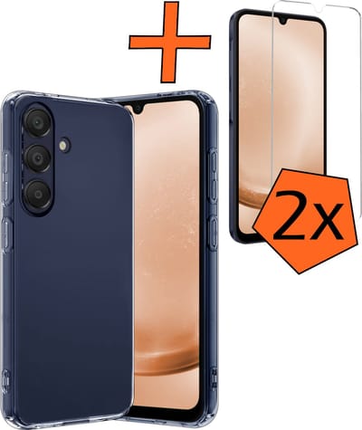 Hoes - Met 2x Screenprotector - Geschikt voor Samsung Galaxy A25 - Sterk & Shockproof - Back Cover - Siliconen Case - Telefoon Hoes - Transparant