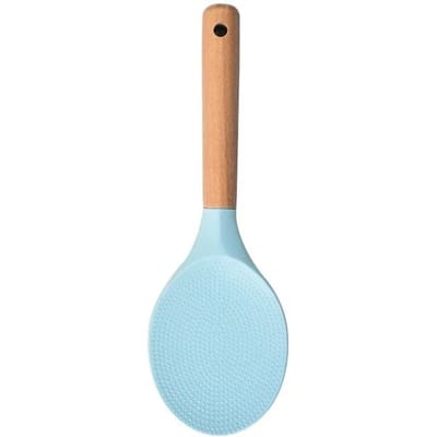 Cuillère spatule à riz en silicone Ustensile de cuisine avec long manche en bois Ménager Antiadhésif Grande spatule de cuisine Cuillère Gadgets de cuisine beige