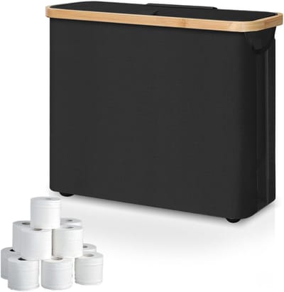 Toiletpapieropslag met deksel en kijkvenster, organizer voor 8-12 rollen toiletpapier, praktisch en stijlvol (Zwart)