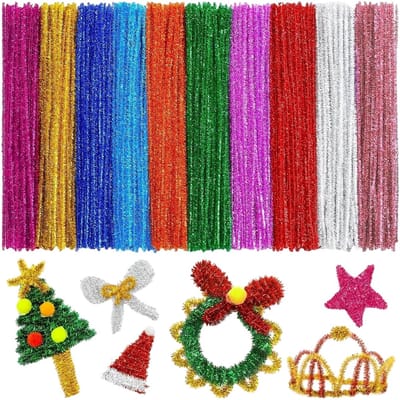 Fako Bijoux - 100 Gekleurde Glitter Pijpenragers - Set van 100 Stuks Chenille Draden - 10 Klassieke Kleuren - 30 cm Lang - Knutselen - DIY - Hobby - Chenille Draad – Flexibele Pijpenragers - Kinderen en Volwassenen - 100 Stuks