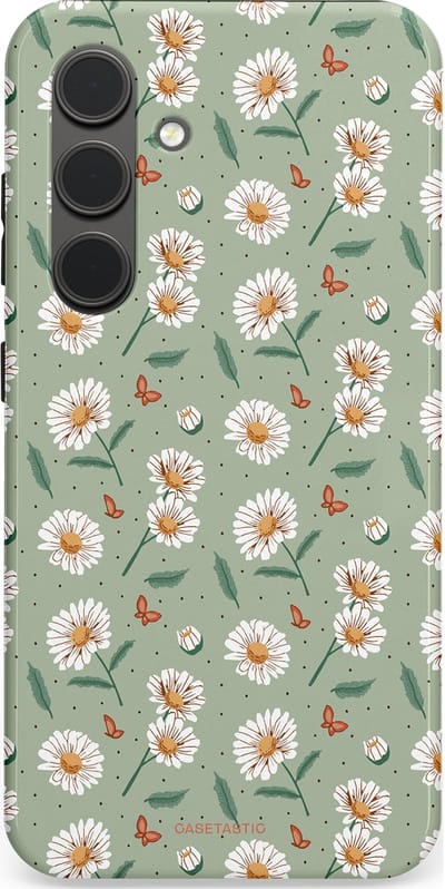 Casetastic Hoesje Geschikt voor Samsung S24 - Stijlvolle Beschermende Duo-layer Case - Vleugels en madeliefjes
