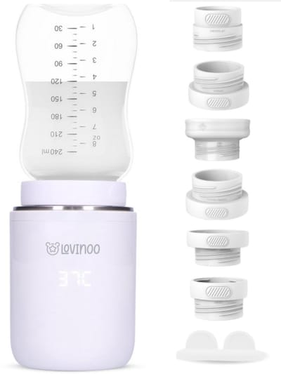 Lovinoo Flessenwarmer Onderweg - Draagbare Draadloze Baby Flessenwarmer - Flesverwarmer - 4 Temperatuurniveaus - USB Oplaadbaar - Incl. 6 Adapters - 13.200 mAh - Wit