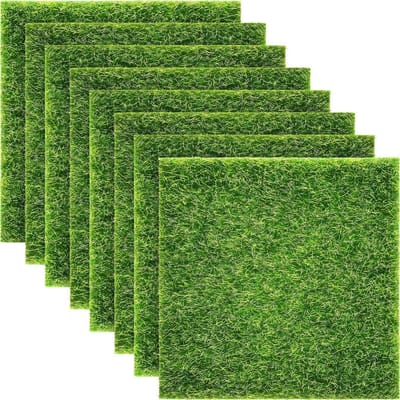 Kunstgras Matten - Miniatuur Gazon - Tuin Decoratie - Realistische Look - 8 Stuks 15x15cm - Groen