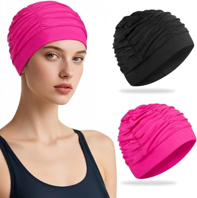 2 Zwemcaps voor Volwassenen met Lang Haar, Elastische en Comfortabele Zwemkap voor Strand, Zwembad en Sportactiviteiten