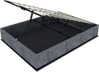 COVREO Bedframe met gaslift en opbergruimte – 140x200 cm – Normaal bed van stof en metaal – Tweepersoons – Grijs - zonder matras