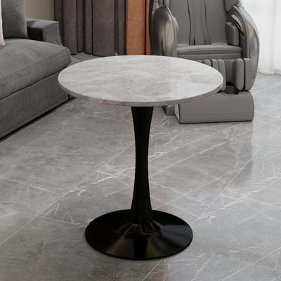 MODFU Ronde Bijzettafel - Minimalistisch - Modern - Voor Woonkamer - Kunstmarmer - Zwart En Grijs