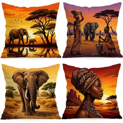 1 stuks/4 stuks Afrikaanse Stijl Olifant Kussens Kussensloop Polyester Kussenhoes Sierkussen Kussenhoes Huis Auto Bank Decor 45x45cm
