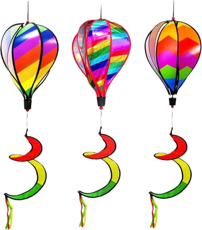 Heteluchtballon Windmolens - Tuindecoratie Windspinner - Buitenruimte Verfraaien - Dynamische Tweelaagse Beweging - 3 stuks 129 cm - Regenboog Thema