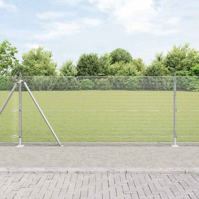 vidaXL - gelast - draadhek - met - betonnen - voetstuk - 10 - x - 0,8 - m - zilver - Mesh