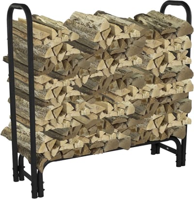 Brandhout Opslagrek - Houthok Buiten - Haardhout Opslaan - Zware Stalen Constructie - 122 cm Breed - Zwart