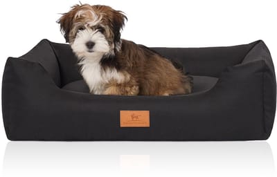 Knuffelwuff Hondenbed Lotte van velours met fijn handgeweven karakter M-L 85 x 63cm zwart