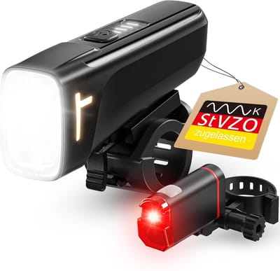 Oplaadbare Led-fietslamp met Batterijweergave - StVZO-gecertificeerde Fietsverlichting, 15 en 60 Lux, IPX5 Waterdicht