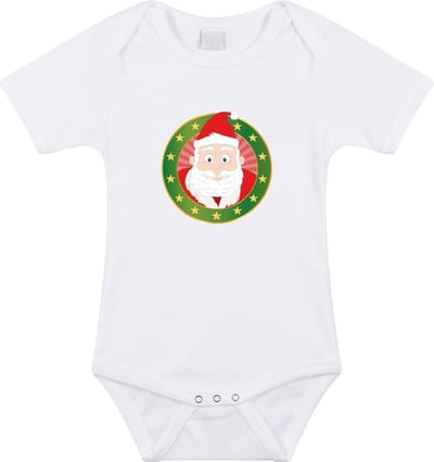 Kerst baby rompertje met kerstman wit jongens en meisjes - Kerstkleding baby 56