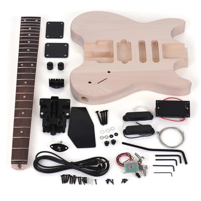 Ongelakt DIY Elektrische Gitaar Kit Basswood Body Palissander Toets Esdoorn Hals Speciaal Ontwerp beige