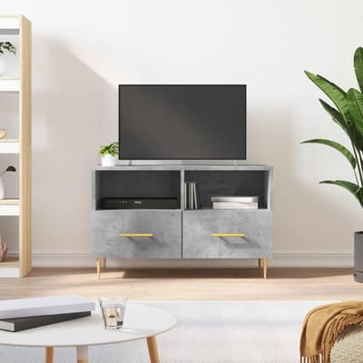 Tv-meubel - Mediabureau Kast - Woonkamer Organisatie - Dubbele Laden Vakken - 80 x 36 x 50 cm - Betongrijs