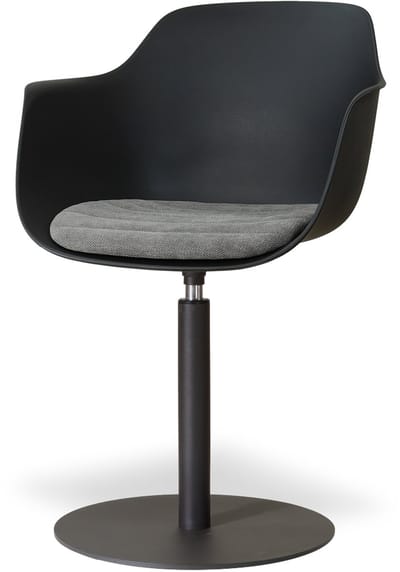 Nolon Niva-Liz Draaibare Tulp Eetkamerstoel Zwart Met Zeegrijs Zitkussen - Mat Zwart Onderstel - Armleuning - Comfortabel