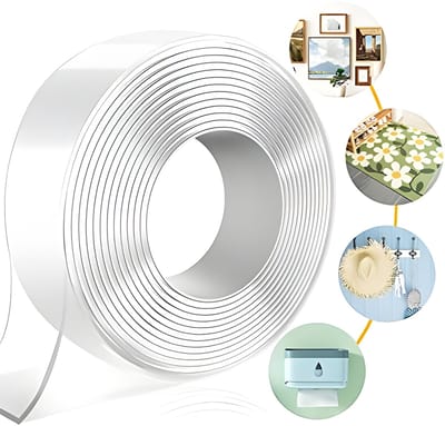 PolkaHome Dubbelzijdige Nano Tape - Extra Sterk, Transparant, Afwasbaar en Herbruikbaar Plakband voor Tapijten, Fotolijsten en Meer - 3M x 3CM x 2MM