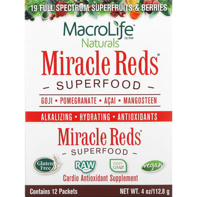 Miracle Reds, Superfood, Gojibes, Granaatappel, Acai, Mangosteen, 12 Sachets, 9,5G (0.3Oz) Elk