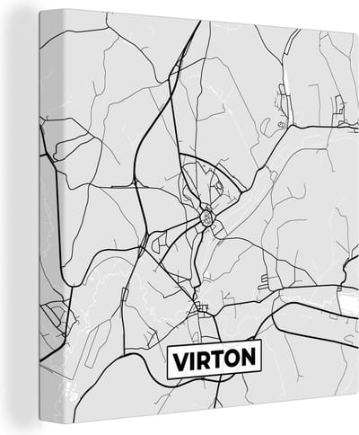 Canvas Schilderij Zwart Wit – België – Plattegrond – Stadskaart – Kaart – Virton - 20x20 cm - Wanddecoratie