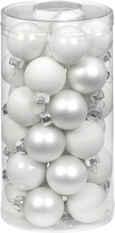 Inge Christmas Kerstballen - klein formaat - 30x st - wit - D4 cm - glas - glans en mat