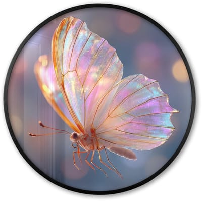 Poster in lijst Rond - Fotolijst 60x60 cm - Posters - Vlinder - Vleugels - Pastel - Glinstering - Ronde posterlijst zwart - Decoratie - Wanddecoratie woonkamer - Muurdecoratie slaapkamer