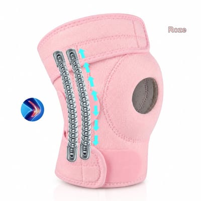 Kniebrace met Zijstabilisatoren – 1Stuks - Voor Rechts - Verstelbare Ademende Kniebandage – Ondersteuning bij Sport, Meniscus, Patella en Kniepijn - Patellabrace - Patellabandje - Een maat - Roze