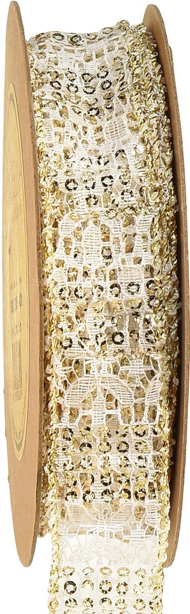 Kantlint wit met gouden accenten decoratief lint kant 25mm 15m