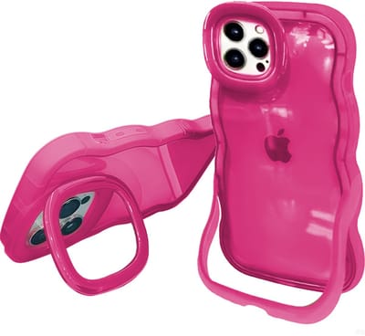Hoesje voor iPhone 15 Pro Max, Dubbele Standaards Case, Wavy TPU Hose met Golfrand, Schattige Schokbestendige Hose voor Vrouwen-Transparant Design, Rood - Screenprotector