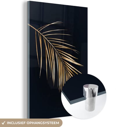 MuchoWow® Glasschilderij 20x30 cm - Schilderij acrylglas - Varen - Goud - Zwart - Foto op glas - Schilderijen