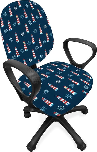 ABAKUHAUS Lighthouse kantoorstoel met overtrek, abstract aqua ontwerp, decoratieve beschermhoes van rekstof, witblauw rood