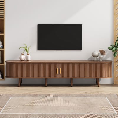 TV-Meubel - 175x40x42 cm - Met 2 Lades en Telescoopdeuren - MDF - Walnoot
