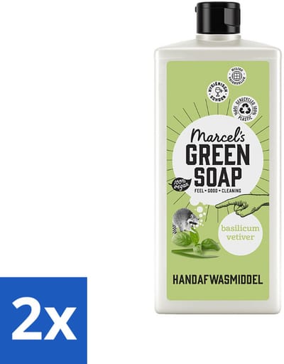 2 x Marcel's Green Soap - Afwasmiddel - Basilicum & Vetiver Gras - Plantaardig & duurzaam - 500 ml - Afwasmiddel - Plantaardige Zeep - Biologisch Afbreekbaar - Milieuvriendelijk - Basilicum