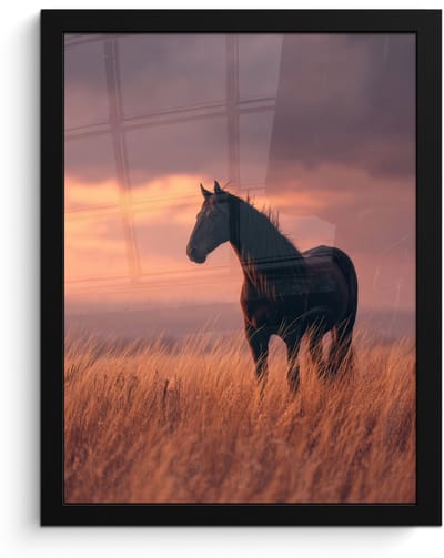 Poster in lijst - Fotolijst 30x40 cm - Posters - Paard - Wolken - Open veld - Posterlijst zwart - Decoratie - Wanddecoratie woonkamer - Muurdecoratie slaapkamer