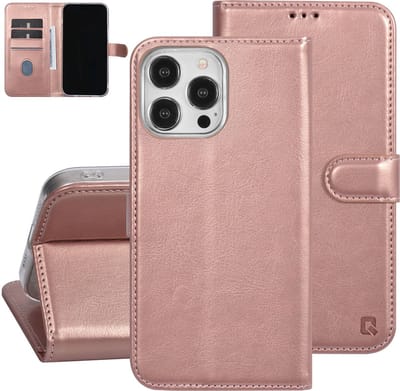 UNIQ Accessory Back Cover - Roze Goud - Folio-hoesje met Pasjeshouder voor iPhone 15 Pro - Magnetische Sluiting