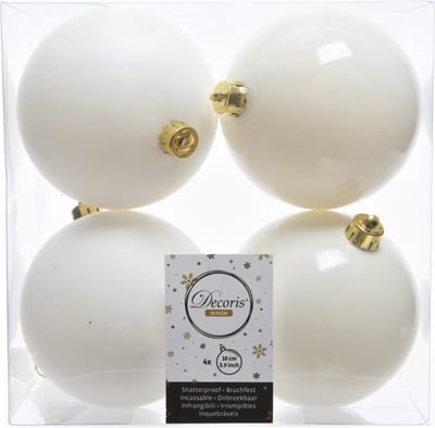 Decoris Kerstballen - 4x st - wol wit - 10 cm - kunststof - kerstversiering