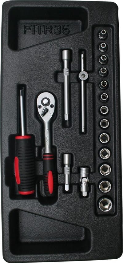 Benson Gevulde gereedschapswagen - 19-delige dopsleutelset - ABS kunststof bak - 180x380 mm
