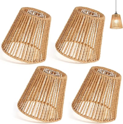 Stijlvolle Boho Rieten Lampenkappen Set van 4 voor Tafellampen, Hanglampen en Vloerlampen, Vervangende Lampenschermen van Papier, 14 x 14 cm, Perfect voor Interieurdecoratie